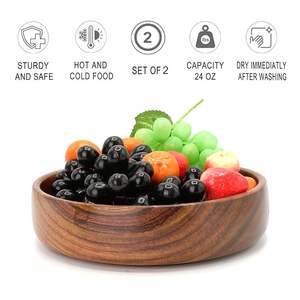 Tazón redondo de madera premium para servir y decoración del hogar - Marrón (Juego de 2) - Product Image 5