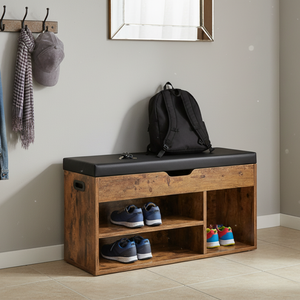 Banco para Zapatos con Gabinete de Almacenamiento, Banco de Entrada de Madera con 3 Compartimentos y Asiento Tapizado para Sala de Estar y Dormitorio - Product Image 5