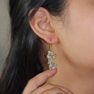 Boucles d'oreilles pendantes tendance en argent sterling plaqué or 14 carats avec grappe de labradorite naturelle pour femme, idéales pour mariage et anniversaire - Product Image 3
