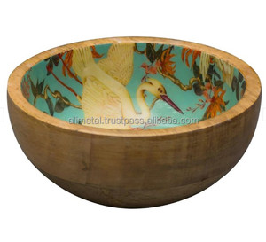 Bol à fruits en bois de manguier émaillé vert fabriqué à la main pour une utilisation polyvalente et avec la meilleure qualité - Product Image 1