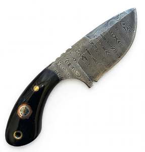 Couteau utilitaire à manche en corne noire avec mosaïque à bordure en cuivre et lame fixe en acier Damas - Product Image 4