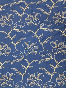 Bulk Supply Royal Blue Cotton Fabric with Cream Rose and Vine Dori Embroidery 3D <b>Cord</b> Work for Designer Apparel and Home Decor - Product Image 4