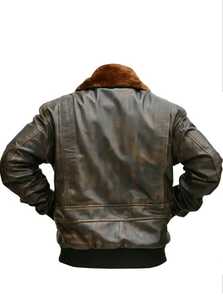 <b>Men's</b> Genuine <b>Leather</b> Bomber <b>Jacket</b> With <b>Faux</b> Fur Lining Zipper Closure - Product Image 6