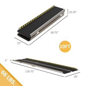 Rampe pliable en aluminium de 10 pieds avec surface antidérapante, rampe d'accès pour fauteuils roulants avec plaques de transition - Product Image 3