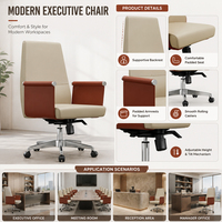 Chaise de direction de luxe en cuir bicolore, dossier haut, pivotante en aluminium, pour bureau de PDG, vente en gros