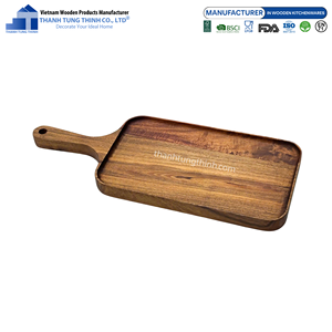 Bandeja de Servir de Madera de Acacia Vietnamita con Asa, Acabado Pulido, Apta para Alimentos, Ecológica, Personalizable, Fácil de Limpiar, Grado Comercial - Product Image 1