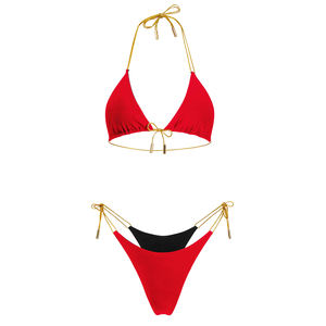 Ensemble de bikini triangle pour femme avec logo personnalisé, style streetwear, bretelles réglables, maillot de bain deux pièces, fabricant, vente en gros - Product Image 3