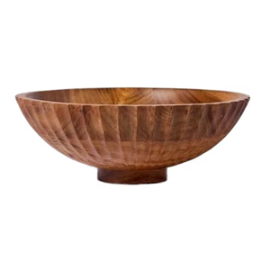 Bol de service en bois naturel avec base sur piédestal |   Bol à salade de fruits rustique |   Vaisselle en bois artisanale pour la cuisine, la salle à manger et la maison - Product Image 3