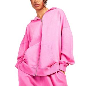 Sudadera con capucha con lavado ácido de peso pesado personalizada para mujer 100% algodón doble cremallera hombro caído de talla grande secado rápido Fitness transpirable - Product Image 1
