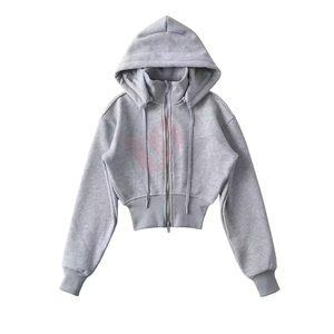 Women's <b>Zip</b>-<b>Up</b> Sweatshirt Solid Color Short Length Cotton Knitted Winter Casual Eco-Friendly Anti-Wrinkle Front Logo - Product Image 6