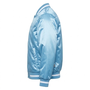 Chaqueta Universitaria Azul Claro para Hombre con Ribete Blanco, Cierre de Botones, Estilo Casual Universitario, Corte Regular, Forro de Satén - Product Image 1