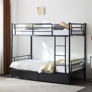 Black Twin Over Twin Convertible Bunk Bed with 2 Storage Drawers Metal Bed Can Be Divided Into Two Daybeds - Product Image 4