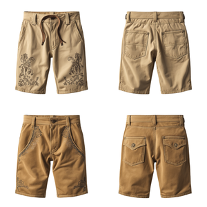 Pantalones Cortos Bávaros de Gamuza Genuina Beige Vintage para Hombre, Pantalones Cortos de Cuero Bordados Tradicionales para Oktoberfest, Venta al Por Mayor OEM - Product Image 1