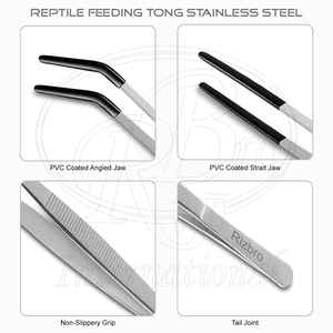 2 pinces à nourrir les reptiles en acier inoxydable, courbées et droites, avec pointe recouverte de PVC, 9,8 et 11,8 pouces, à prise dentelée, pour reptiles - Product Image 4