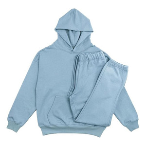 Sweat-shirt à capuche unisexe bleu clair, coupe ample, couleur unie, coton, décontracté, pour l'automne, avec cordon de serrage et poches latérales - Product Image 1