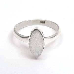 Simple 925 <b>Sterling</b> <b>Silver</b> Bohemian Style Bezel <b>Set</b> <b>Ring</b> With Marquise Cut Natural Druzy Gemstone Handmade Jewelry For Dailywear - Product Image 4