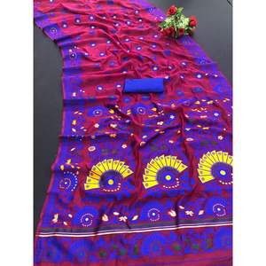 TRENDING SUAVE ALGODÓN TEJIDO TRABAJO SAREE CON BLUSA SIN COSTAR MORADO - Product Image 1