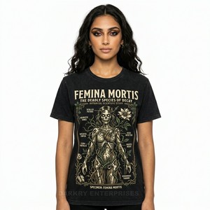 Camiseta Personalizada al por Mayor para Mujer, Diseño Gráfico de Esqueleto y Hongo, Color Verde Oliva, Algodón, Tinta Sostenible, Impresión DTG - Product Image 2