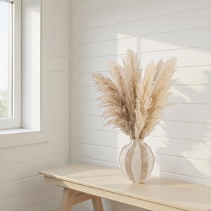 Vase en céramique mate à rayures verticales, décoration de table bohème - Product Image 3