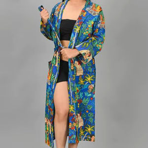Kimono Maxi de Algodón Indio Tejido Elegante para Playa, Túnica Caftán Estampada Talla Única para Mujer, Kimono Largo Floral Tallas Grandes al por Mayor - Product Image 4
