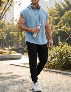 Camiseta sin mangas con capucha para hombre, de punto, color liso, de secado rápido, poliéster/algodón, para verano - Product Image 5