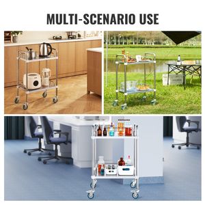 Carrito de Servicio de Laboratorio de Acero Inoxidable de 2 Niveles con Ruedas Giratorias, Carrito Rodante para Clínica Dental y Mobiliario de Laboratorio - Product Image 6