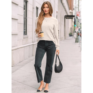 AL SWANS INTERNATIONAL Women's Rib Knit <b>Pullover</b> <b>Sweater</b> O-Neck Full Sleeve Casual Autumn Top 100% Acrylic Anti-Pilling - Product Image 2