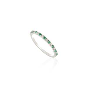 18K White Gold Emerald <b>Diamond</b> Cluster Eternity Band IGI Certified Resizable - Product Image 3