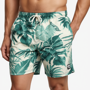Shorts de bain Island Breeze pour hommes de qualité supérieure, avec une construction légère et à séchage rapide, et un design graphique artistique estival. - Product Image 3