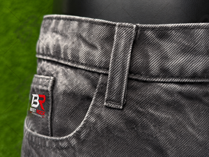 Jean évasé vintage pour homme avec logo sur le devant, denim délavé, taille mi-haute, style streetwear décontracté, motif rayé, tissu en coton, été-automne - Product Image 6