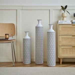 Splendido Set di decorazioni per la casa 3 vasi in metallo smaltato bianco 24in/28.7in/33.5in altezza elegante arredamento del pavimento - Product Image 6