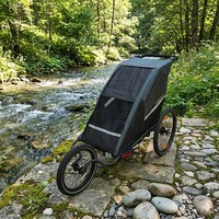 Remolque de Bicicleta Plegable TC-2024S con Toldo para Cochecito de Bebé, Marco de Aluminio, Diseño Ligero, Cinturón de Seguridad