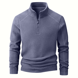 Sweat-shirt en molleton tricoté respirant pour homme, col montant, coupe droite, violet uni, fermeture éclair quart de tour, idéal pour l'automne - Product Image 3