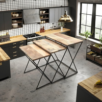 Ensemble de 3 tables basses modernes faites à la main avec rangement en bois de manguier pour salon
