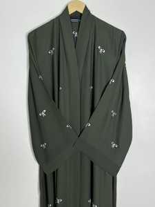 Abaya longue en georgette pour femme, vêtement musulman traditionnel, col en V, manches longues, robe islamique modeste pour la prière, toutes saisons - Product Image 5