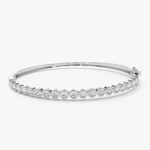 Women's Yellow Gold Bezel <b>Set</b> Lab Grown Diamond Round Brilliant Cut Luxury <b>Bangle</b> Bracelet - Product Image 3