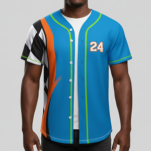 Nouvelle Arrivée 2026 Maillot de Baseball Homme Manches Courtes Bleu Orange Imprimé Géométrique Boutons Devant Coupe Classique Toutes Saisons - Product Image 6