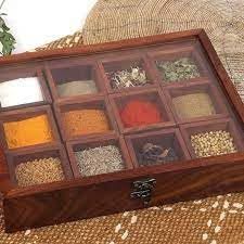 Boîte à épices en bois avec couvercle en verre et compartiments pour herbes, pour le rangement en cuisine - Product Image 2