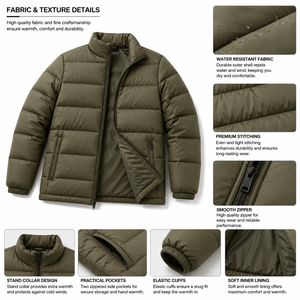 Men's Quilted <b>Puffer</b> <b>Jacket</b> Full Sleeve Stand Collar Winter Padded Zipper Coat Warm Outdoor Casual Men's <b>Jackets</b> Wholesale OEM - Product Image 5