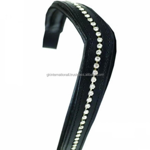 Accesorios ecuestres para carreras de caballos, cristales, diamantes de imitación, decorativos, hechos a medida, en forma de V, diadema de cuero negro para caballo - Product Image 1