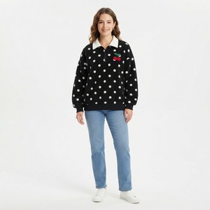 Women's Sunset Embroidered <b>Fleece</b> Quarter-Zip Sweatshirt <b>Orange</b> Cream Casual Autumn Wear - Product Image 2