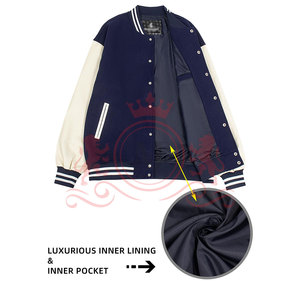 Fresh Arrival Blue <b>White</b> Letterman <b>Jacket</b> Snap Button Closure Ribbed Collar Comfortable Casual Daily Wear - Product Image 5