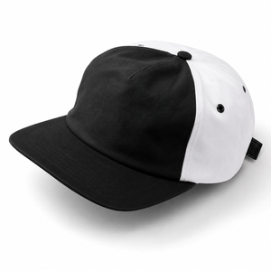 Unisex 5-Panel Snapback Cap Black White Color Blocking Twill Fabric Street Style Adjustable Magic Sticker Closure - Product Image 1