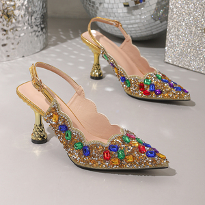 Élégantes sandales à talons aiguilles multicolores scintillantes à bout pointu avec bride arrière et cristaux pour femme, idéales pour les invitées de mariage en été - Product Image 3