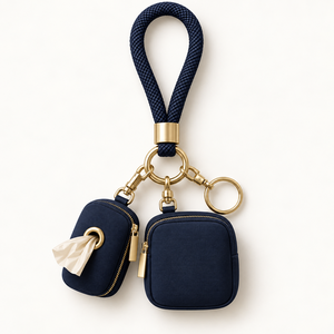 Porte-sac à crottes et sac à friandises portable en nylon bleu foncé avec porte-clés et étui zippé pour chiens - Product Image 2