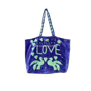 Sacs en velours brodés d'Ouzbékistan, faits à la main, grands sacs de shopping, taille 18x18, sac de voyage pour femmes, poche intérieure - Product Image 1