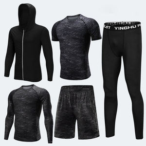 Ensembles de sport pour hommes, couleur unie, automne, gym, fitness, course à pied, avec col montant, séchage rapide, respirant - Product Image 4