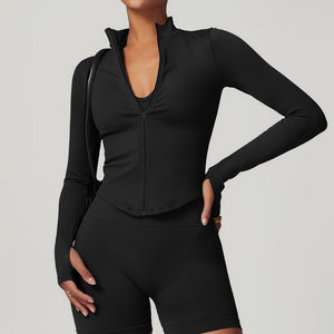 <b>Women</b> Solid Color Full Sleeve Yoga Set High Waist <b>Shorts</b> Zipper Front Breathable Spandex Polyester Activewear 1 Piece Seamless - Product Image 3