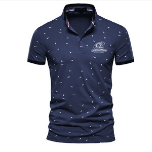 Polo à manches courtes pour homme de haute qualité, bleu marine, avec motif imprimé blanc, tissu respirant décontracté - Product Image 1