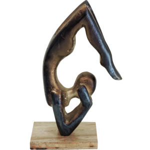 Escultura Moderna Abstracta de Yoga en Aluminio - Estatua Metálica de Acrobata Hecha a Mano sobre Base de Madera, Figura Decorativa para el Hogar - Product Image 1